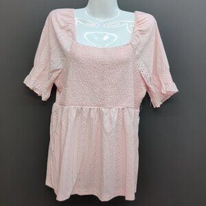 Women's Casual Shirred A Line Mini Dress Large Pink